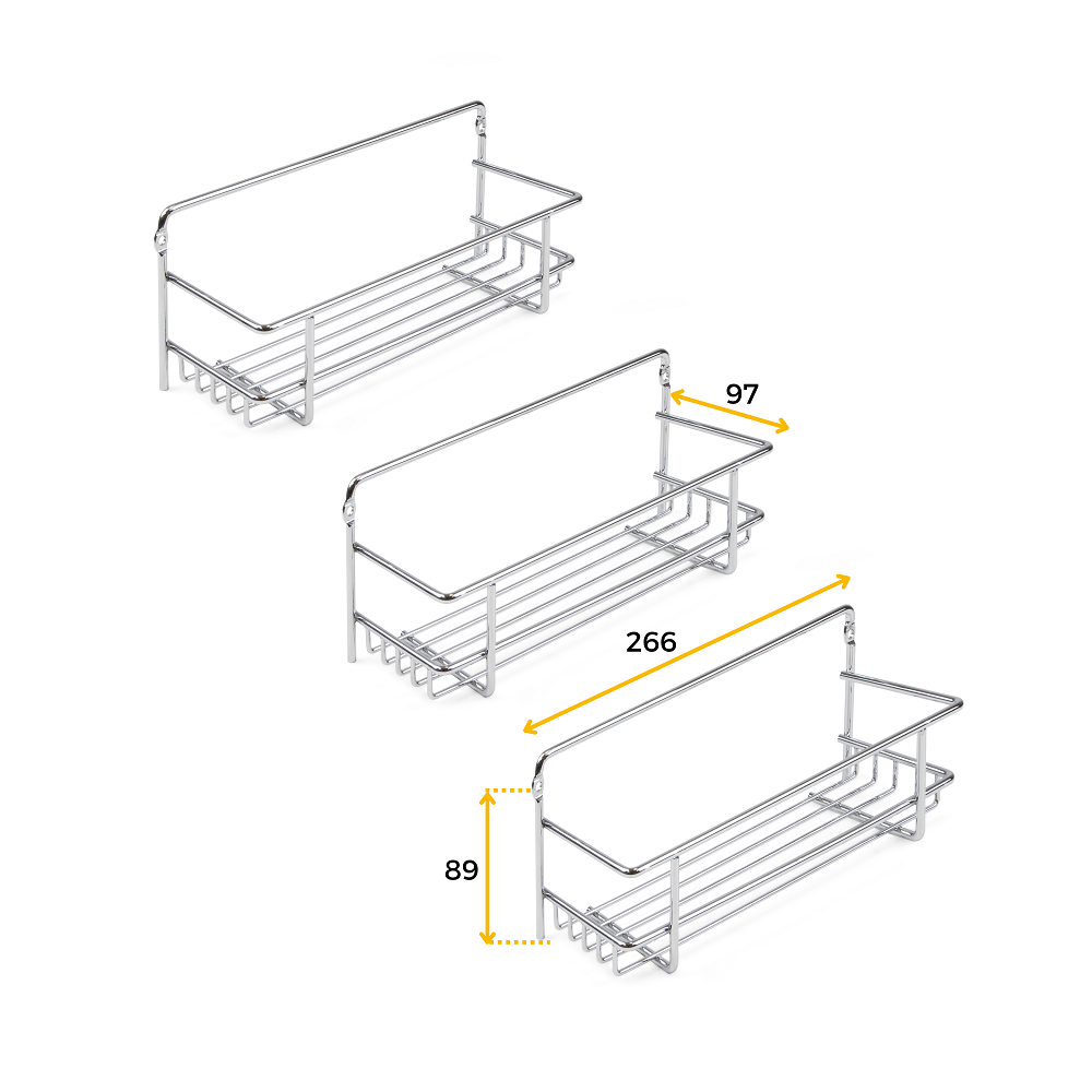 Spice rack for wall or kitchen furniture, 3 trays, steel, chrome