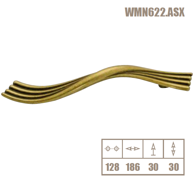 CABINET HANDLE art.:622 128mm SX BRASS