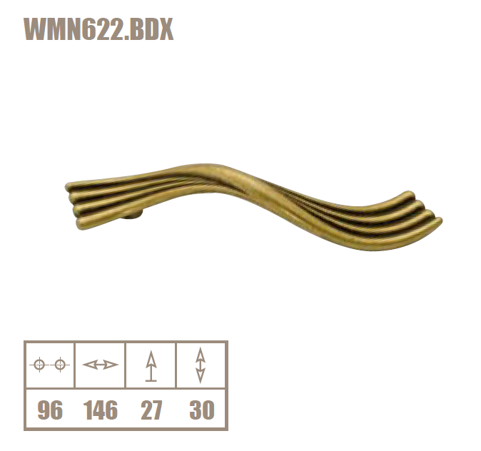 CABINET HANDLE art.:622 96mm SX BRASS
