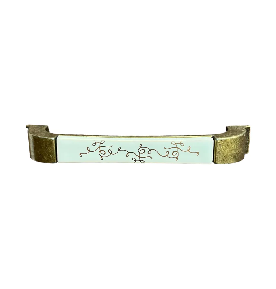 CABINET HANDLE art.:M56.01 128mm BRASS / PORCELAIN