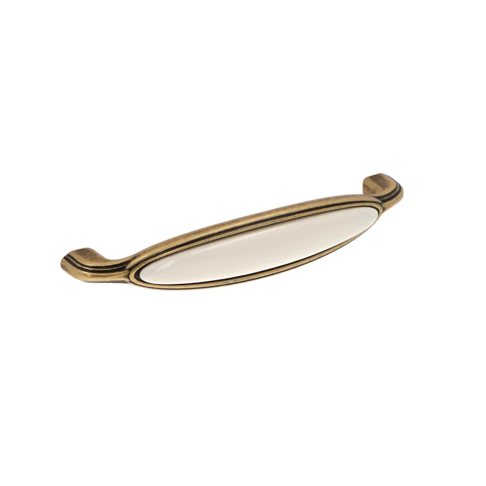 CABINET HANDLE art.:M55.01 128mm BRASS / PORCELAIN