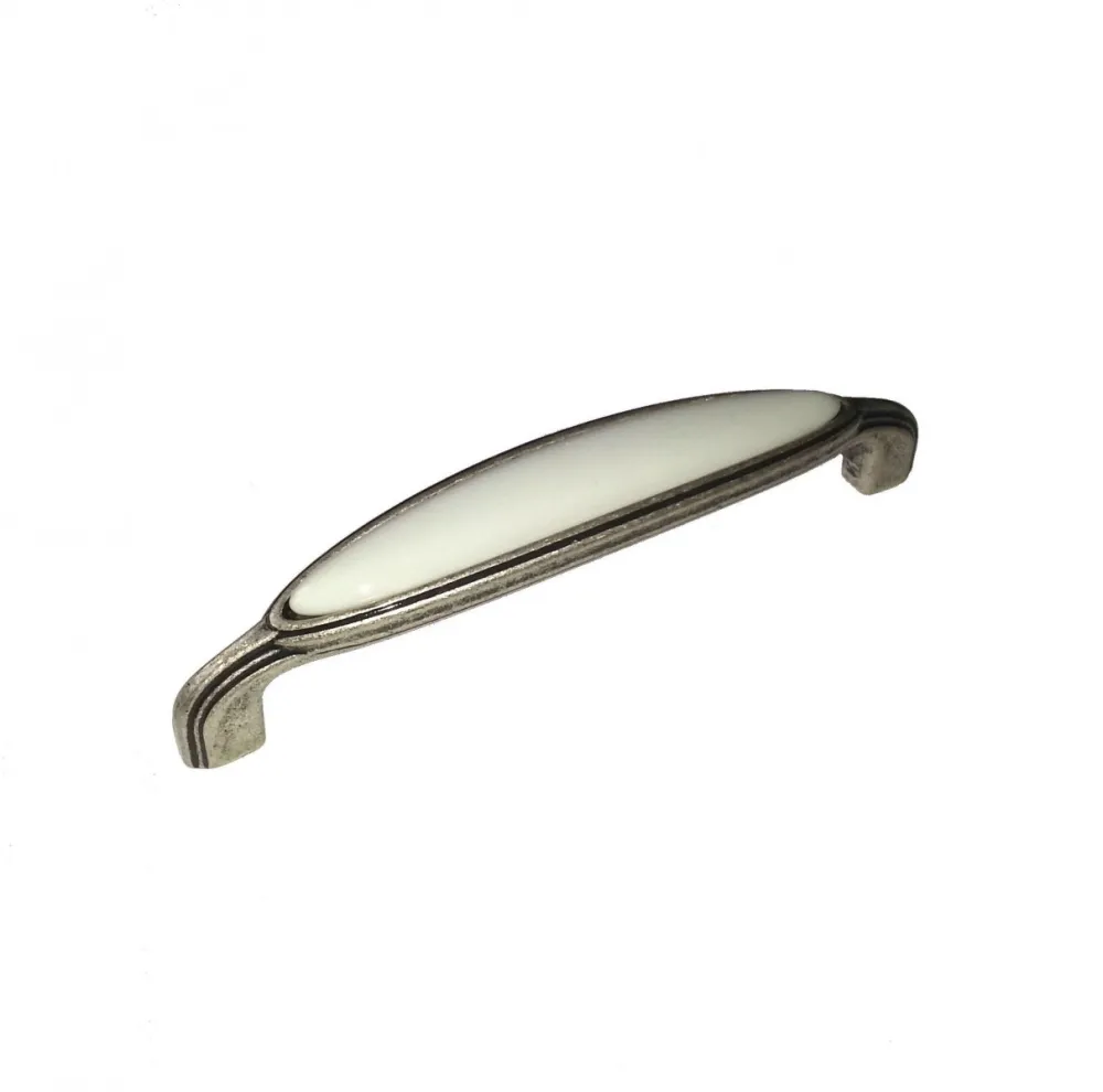 CABINET HANDLE art.:M55.00.E8G 128mm ANTIQUE SILVER/PORCELAIN