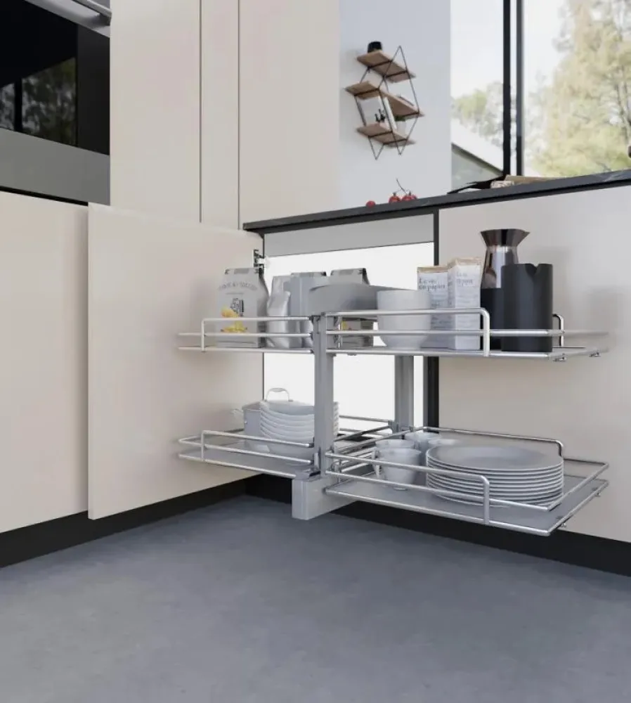 COMPACT2 CORNER UNIT W=45cm / CHROME - WHITE SHELVES