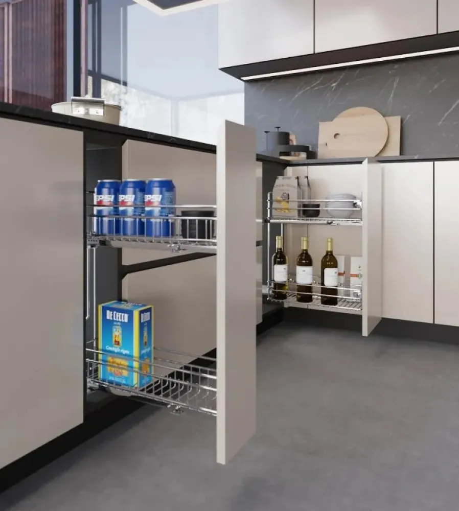 Two shelves extractable pull out basket W=20cm