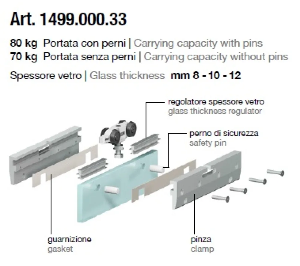 PAIR OF CLAMPS FOR GLASS WITH FLOOR GUIDE