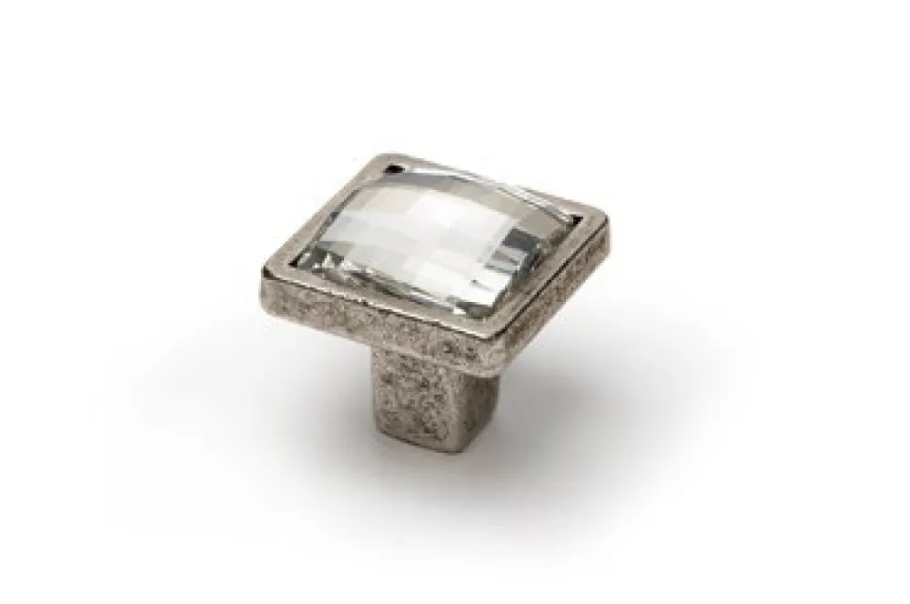 CABINET KNOB art.:1004 26x26mm ANT. SILVER with SWAROVSKI crystals