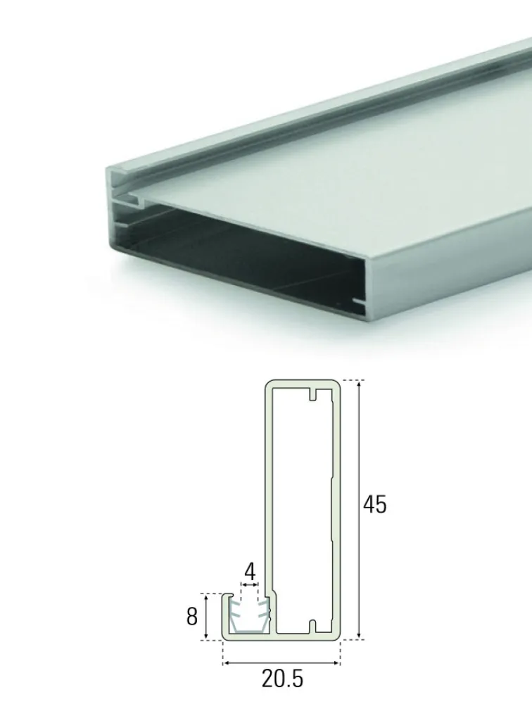 ALUMINIUM GLASS DOOR PROFILE 45x8mm - 3meter bar - ALUMINIUM