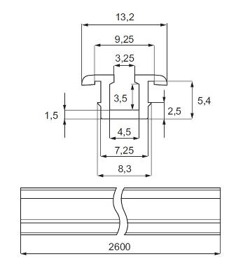 SLIDING U-RAIL, F/SLIDING DOOR FITTING, WHITE, 2,6 MTR.