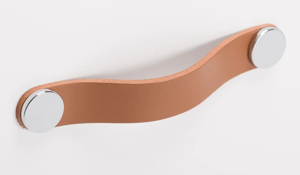 FURNITURE HANDLE - FLEXA - cc128mm BEIGE LEATHER / CHROME