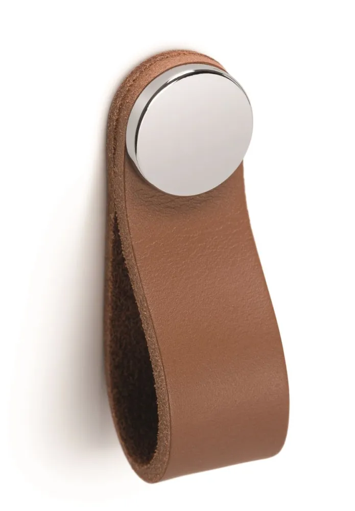 FURNITURE KNOB - FLEXA - BEIGE LEATHER / CHROME