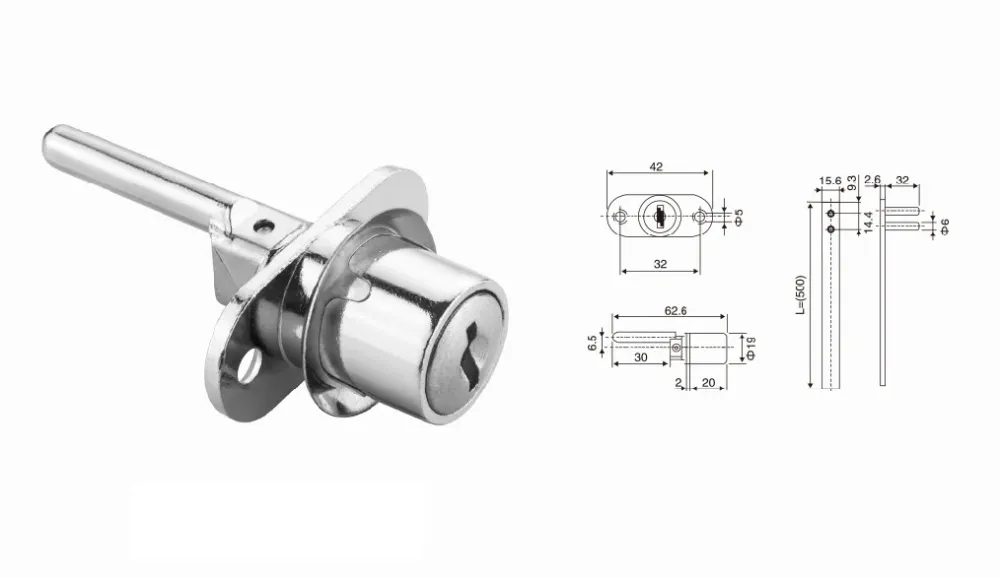 CENTRAL LOCK FRONT MOUNTED FOR 3 DRAWERS CHROME