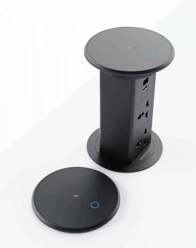 MOTORISED POP-UP SOCKET - 2x UK SOCKET + 1xUSB-C + 1xUSB-A + WIRELESS CHARGER