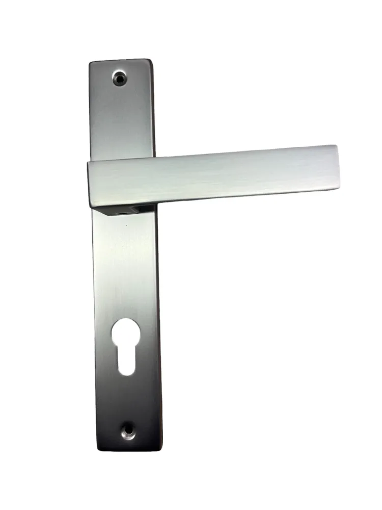 DOOR HANDLE on PLATE art.:A22  with CYLINDER HOLE MAT NICKEL;