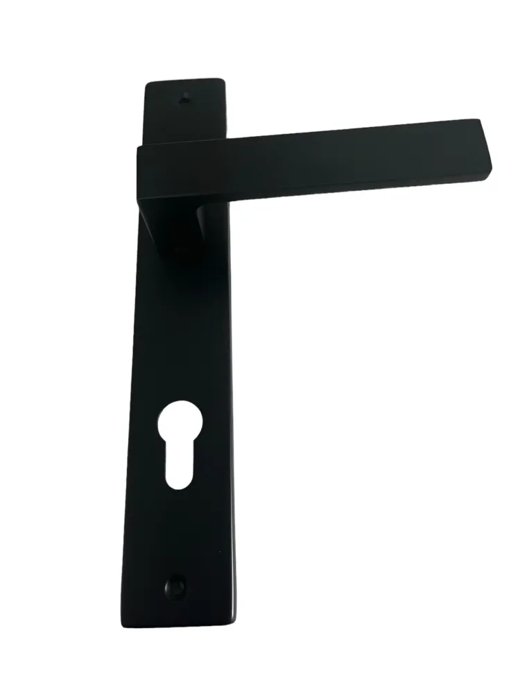 DOOR HANDLE on PLATE art.:A22  with CYLINDER HOLE MAT BLACK