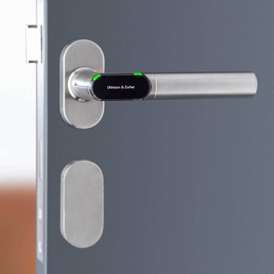 ELECTRONIC DOOR HANDLE UZ on OVAL ROSE L SHAPE St.St.